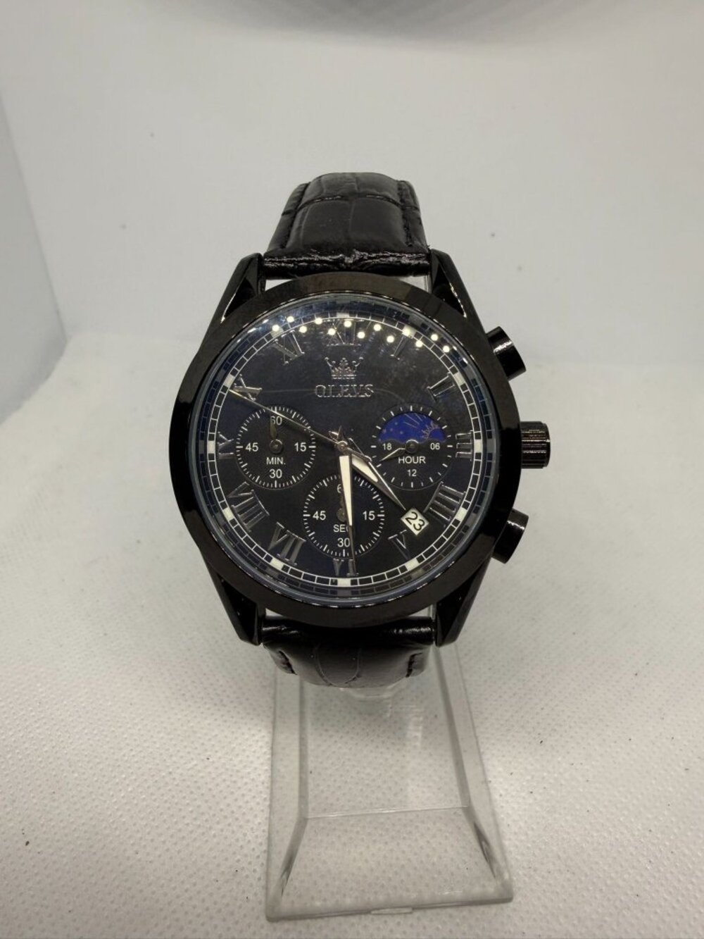 OLEVS 2871BL Black Case Black Dial Black Leather Strap Men’s Quartz Wristwatch